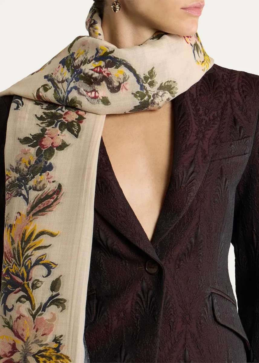 Etro Fil Coupé Floral Wool-Blend Scarf | Thumbnail 2