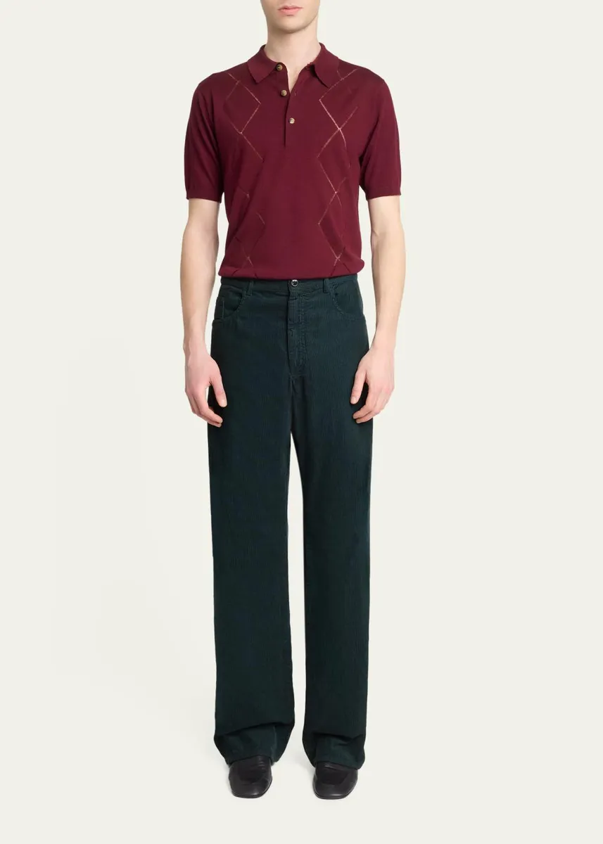 Dries Van Noten Men's Petrol Garment-Dyed Corduroy Five-Pocket Pants | Thumbnail 2