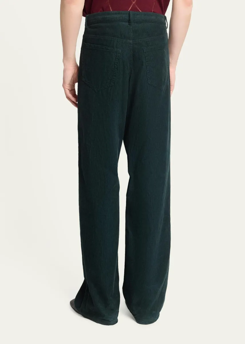 Dries Van Noten Men's Petrol Garment-Dyed Corduroy Five-Pocket Pants | Thumbnail 3