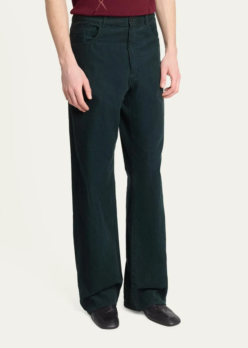 Dries Van Noten Men's Petrol Garment-Dyed Corduroy Five-Pocket Pants | Thumbnail 4