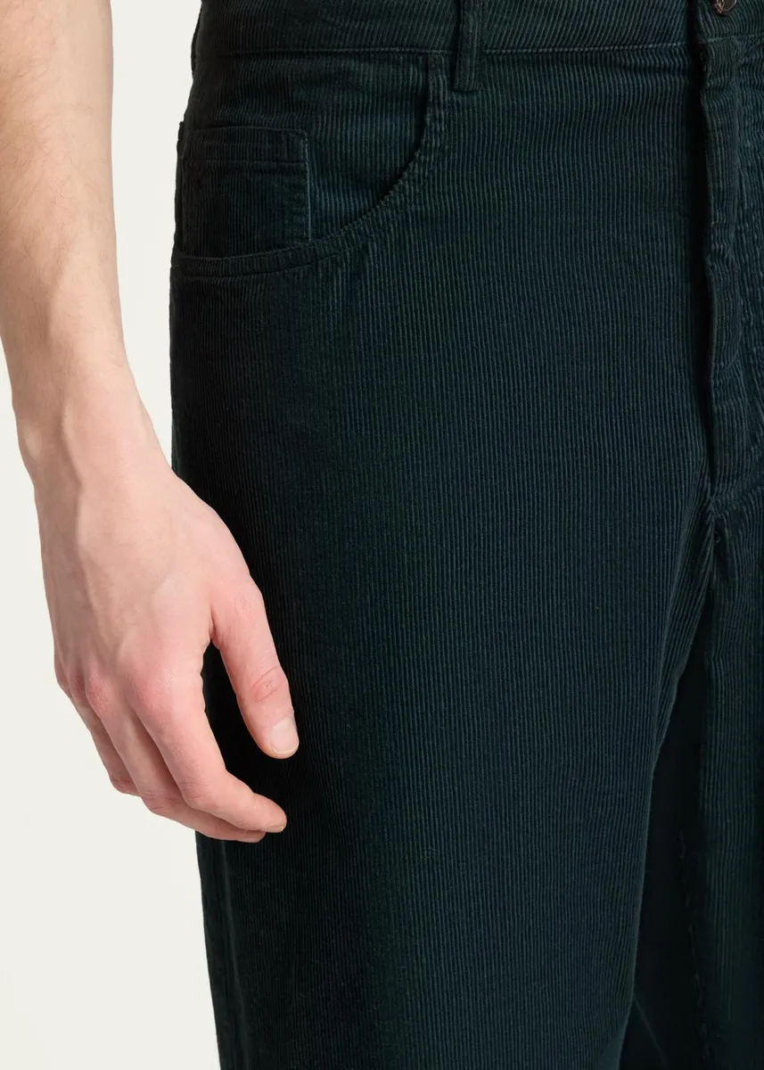 Dries Van Noten Men's Petrol Garment-Dyed Corduroy Five-Pocket Pants | Thumbnail 5