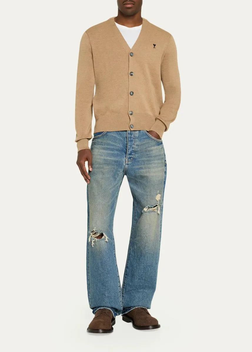 AMI PARIS Men's Merino Wool Ami De Coeur V-Neck Cardigan | Thumbnail 2 AMI PARIS Men's Merino Wool Ami De Coeur V-Neck Cardigan | Thumbnail 2