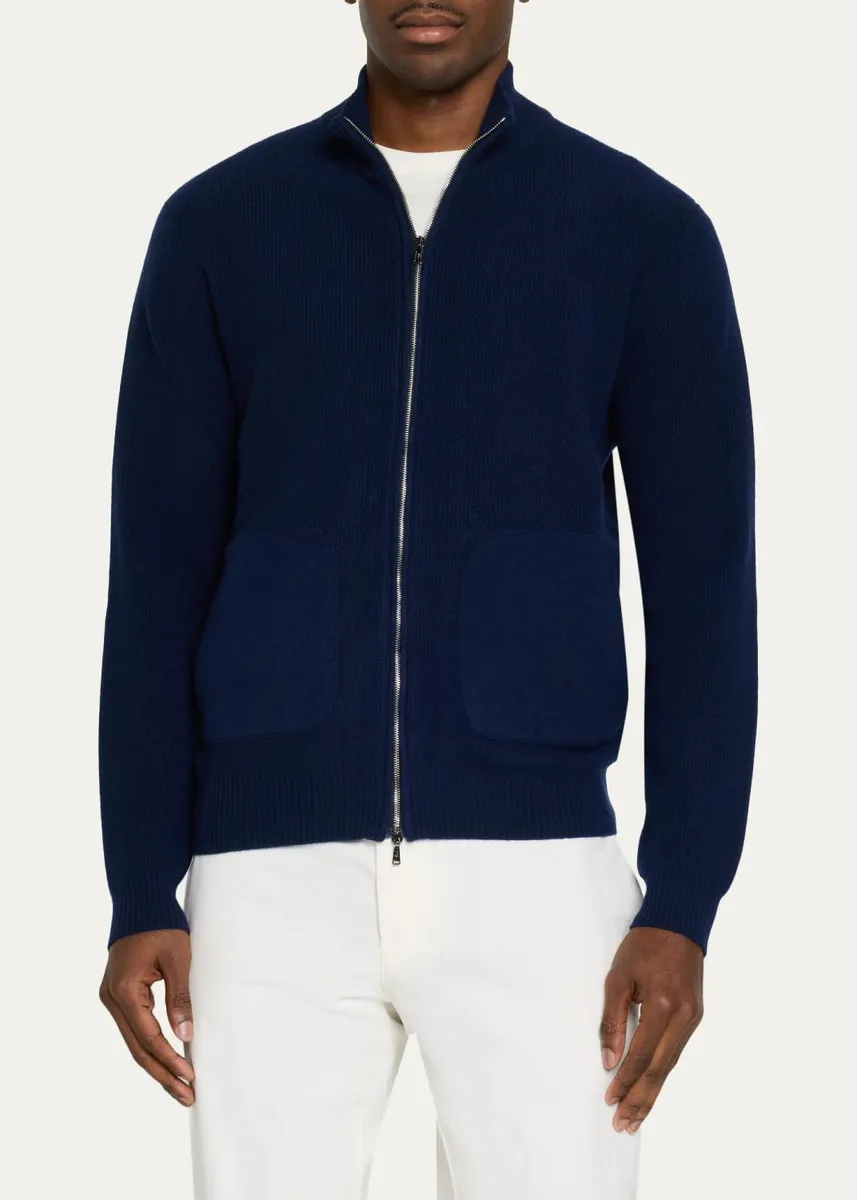 Fioroni Men's Cashmere Full-Zip Ribbed Cardigan | Thumbnail 4 Fioroni Men's Cashmere Full-Zip Ribbed Cardigan | Thumbnail 4