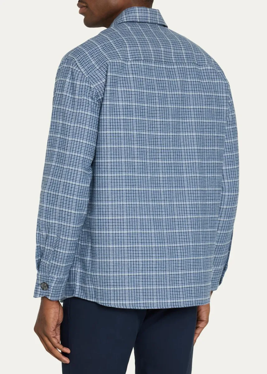 Brioni Men's Cotton-Cashmere Plaid Flannel Overshirt | Thumbnail 3