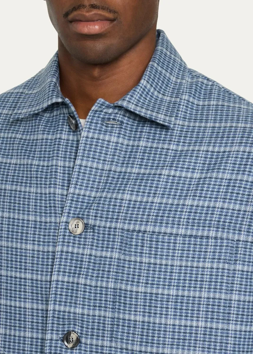Brioni Men's Cotton-Cashmere Plaid Flannel Overshirt | Thumbnail 5
