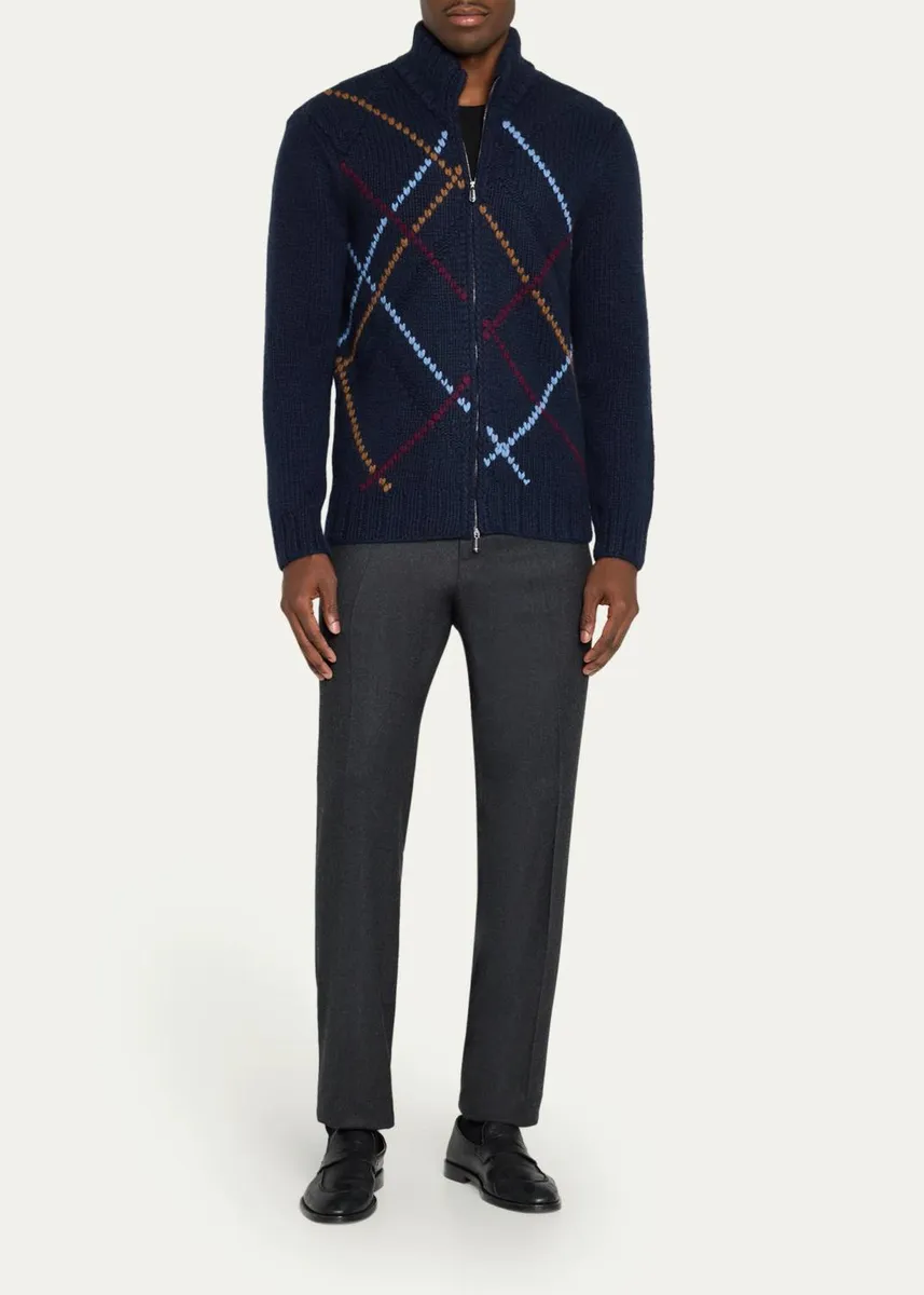 Cesare Attolini Men's Cashmere Full-Zip Argyle Cardigan | Thumbnail 2 Cesare Attolini Men's Cashmere Full-Zip Argyle Cardigan | Thumbnail 2