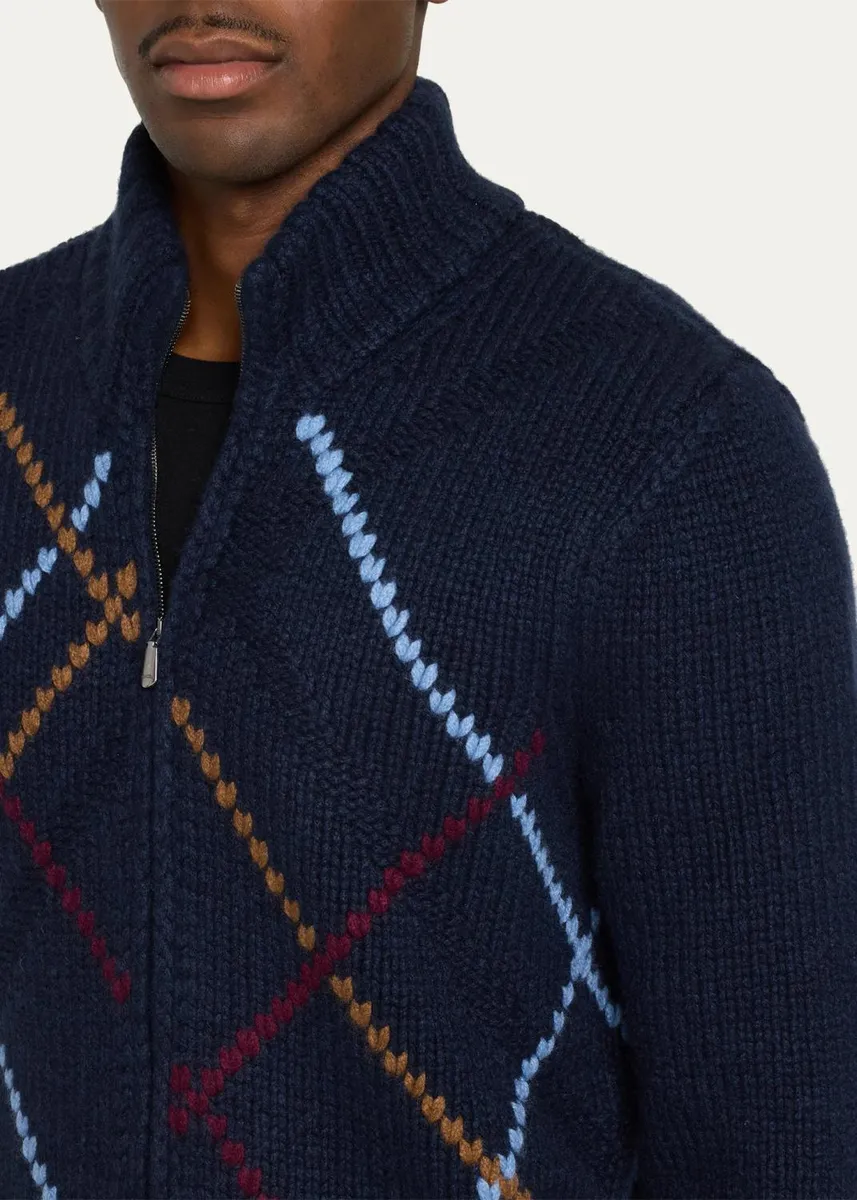 Cesare Attolini Men's Cashmere Full-Zip Argyle Cardigan | Thumbnail 5 Cesare Attolini Men's Cashmere Full-Zip Argyle Cardigan | Thumbnail 5