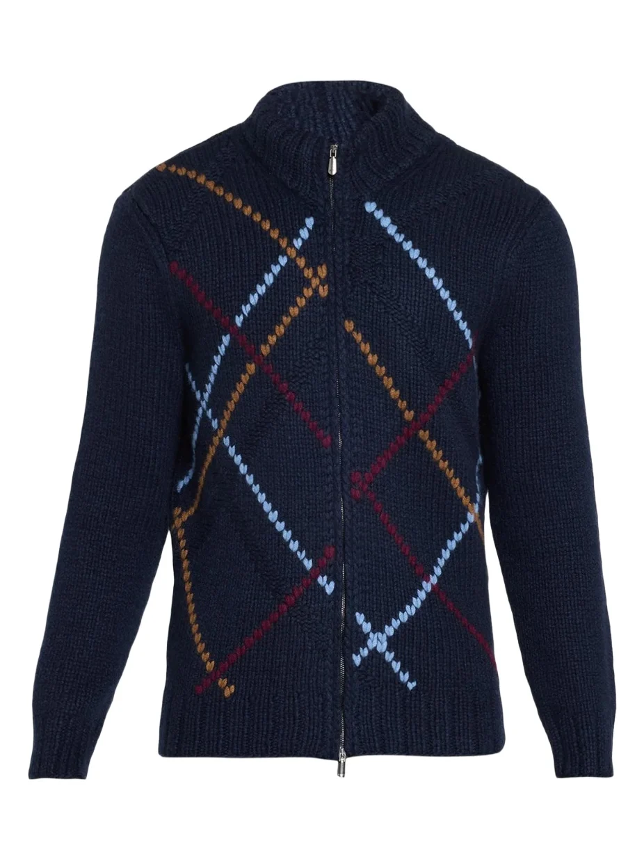 Cesare Attolini Men's Cashmere Full-Zip Argyle Cardigan