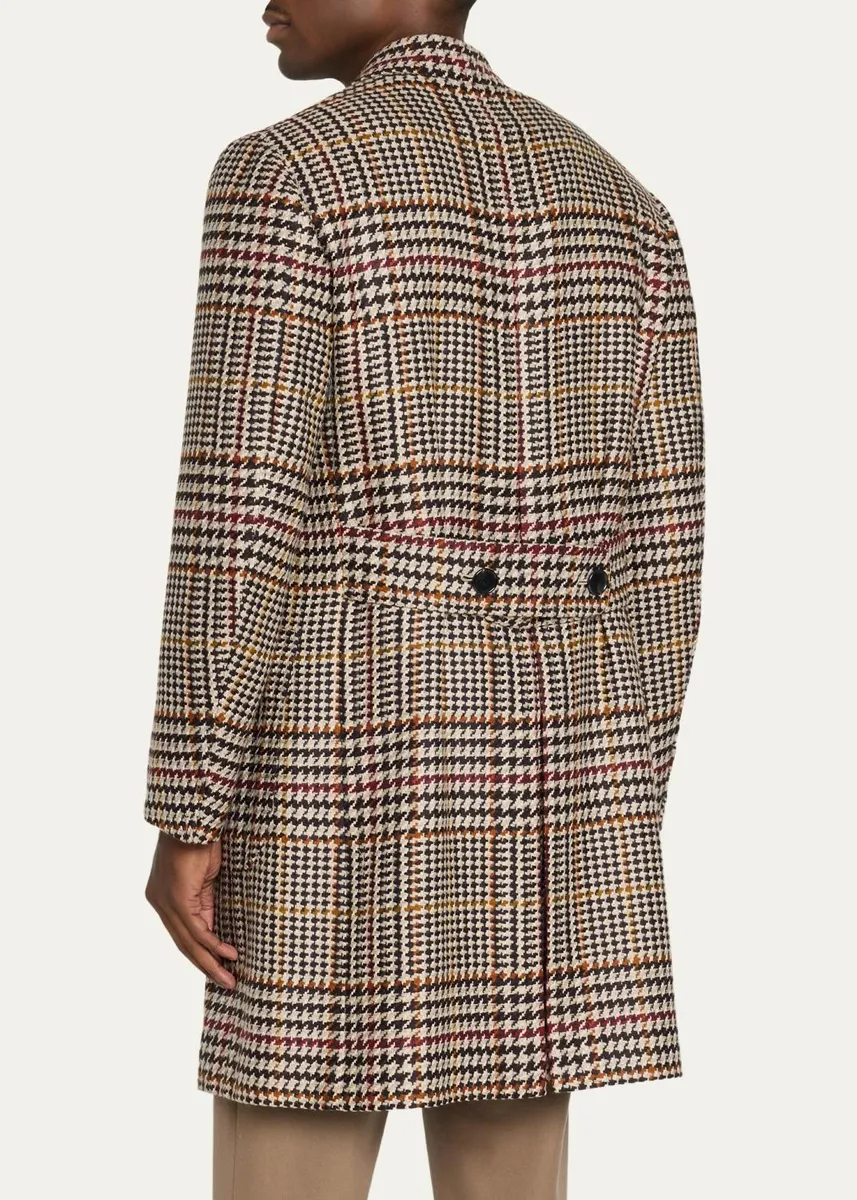 Cesare Attolini Men's Double-Breasted Houndstooth Wool-Cashmere Overcoat | Thumbnail 3 Cesare Attolini Men's Double-Breasted Houndstooth Wool-Cashmere Overcoat | Thumbnail 3