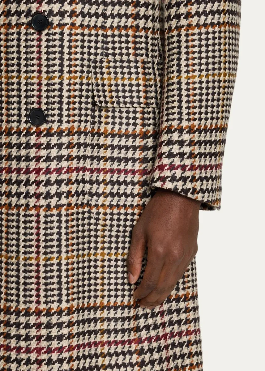 Cesare Attolini Men's Double-Breasted Houndstooth Wool-Cashmere Overcoat | Thumbnail 5 Cesare Attolini Men's Double-Breasted Houndstooth Wool-Cashmere Overcoat | Thumbnail 5