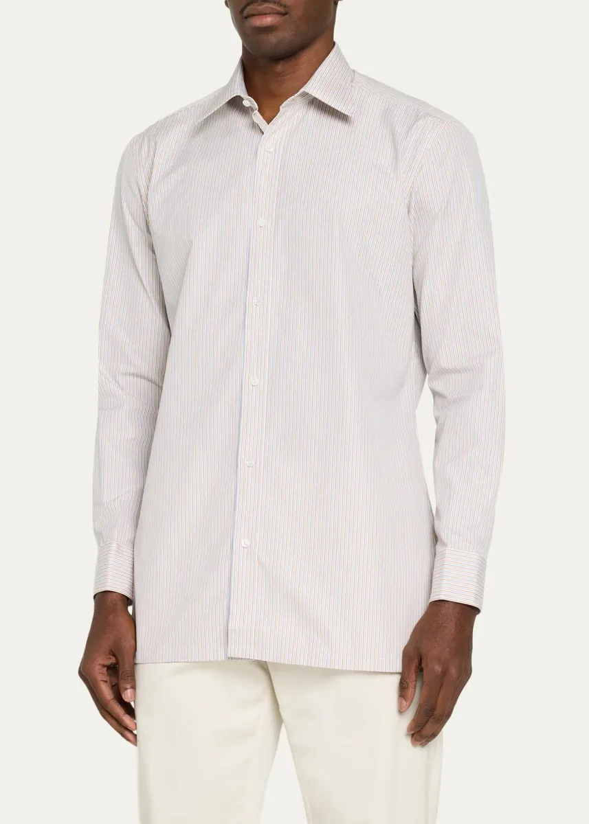 Charvet Men's Fine-Stripe Cotton Dress Shirt | Thumbnail 4 Charvet Men's Fine-Stripe Cotton Dress Shirt | Thumbnail 4
