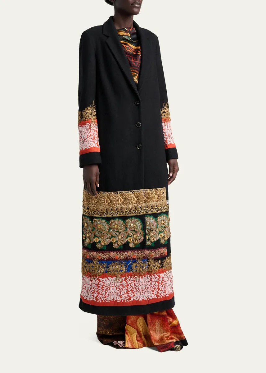 Dries Van Noten Embroidered Patchwork Long Wool Coat | Thumbnail 4 Dries Van Noten Embroidered Patchwork Long Wool Coat | Thumbnail 4