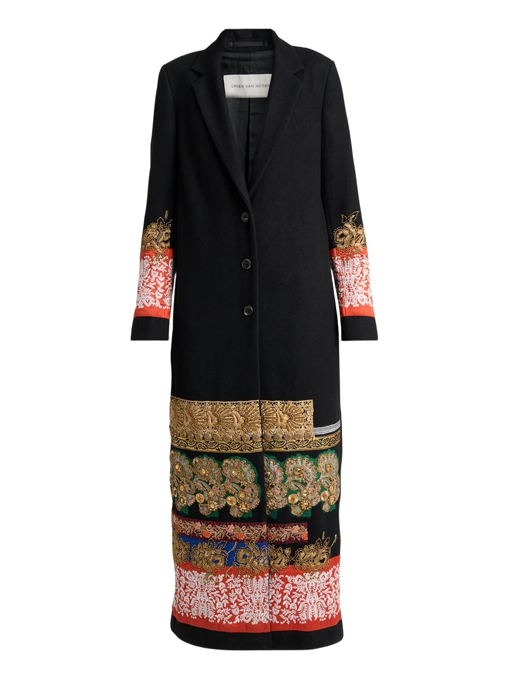 Dries Van Noten Embroidered Patchwork Long Wool Coat