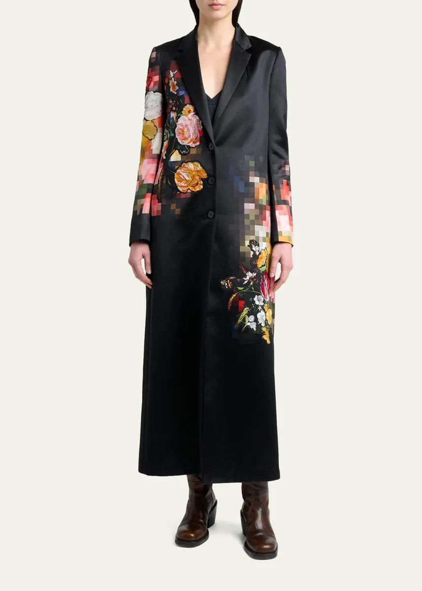 Dries Van Noten Printed Satin Single-Breasted Longline Coat | Thumbnail 2