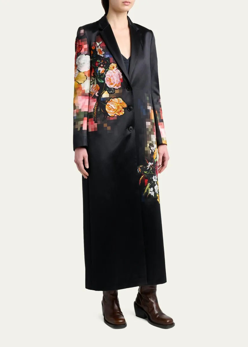 Dries Van Noten Printed Satin Single-Breasted Longline Coat | Thumbnail 4