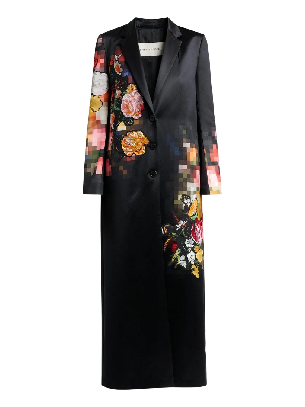 Printed Satin Single-Breasted Longline Coat Printed Satin Single-Breasted Longline Coat