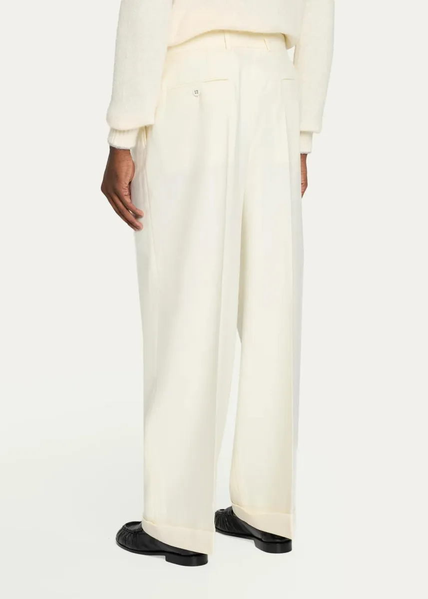 OFFICINE GÉNÉRALE Men's Pleated Straight-Leg Trousers with Self-Belt | Thumbnail 3 OFFICINE GÉNÉRALE Men's Pleated Straight-Leg Trousers with Self-Belt | Thumbnail 3