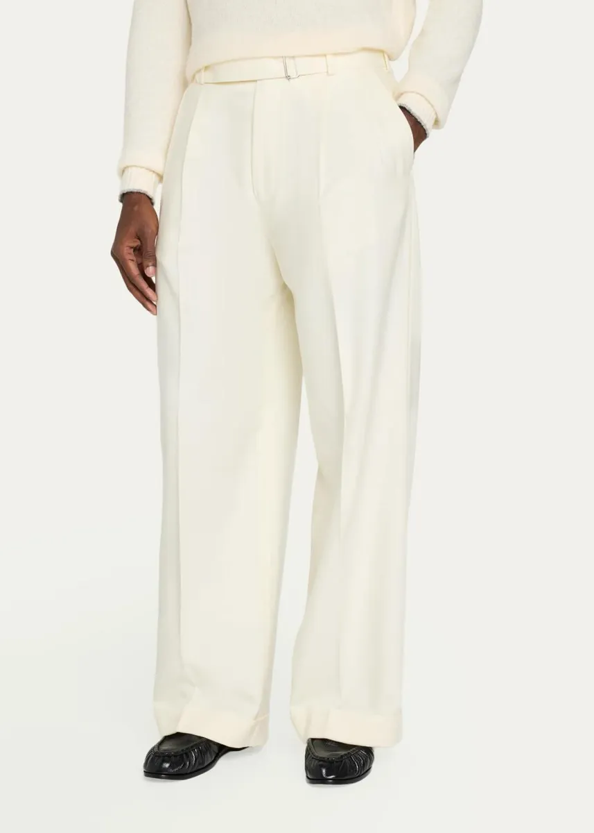 OFFICINE GÉNÉRALE Men's Pleated Straight-Leg Trousers with Self-Belt | Thumbnail 4 OFFICINE GÉNÉRALE Men's Pleated Straight-Leg Trousers with Self-Belt | Thumbnail 4
