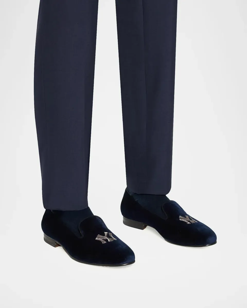 Ralph Lauren Purple Label Men's Yankees Velvet Slippers | Thumbnail 2 Ralph Lauren Purple Label Men's Yankees Velvet Slippers | Thumbnail 2