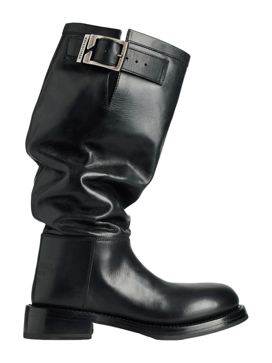 Balenciaga Buckled Slouchy Leather Knee-High Boots
