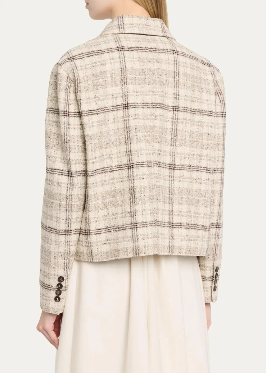 Brunello Cucinelli Check Linen Cotton Silk Tweed Single-Breasted Jacket | Thumbnail 3 Brunello Cucinelli Check Linen Cotton Silk Tweed Single-Breasted Jacket | Thumbnail 3