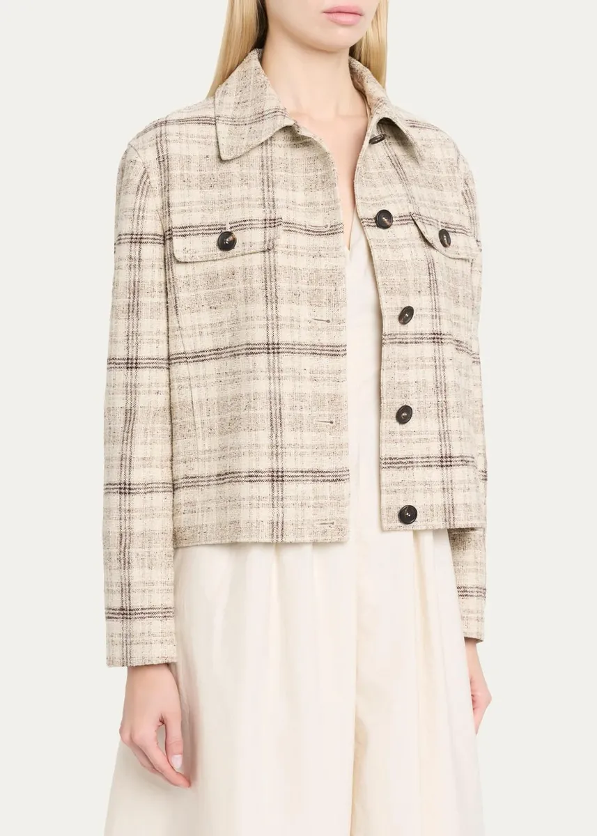Brunello Cucinelli Check Linen Cotton Silk Tweed Single-Breasted Jacket | Thumbnail 4 Brunello Cucinelli Check Linen Cotton Silk Tweed Single-Breasted Jacket | Thumbnail 4