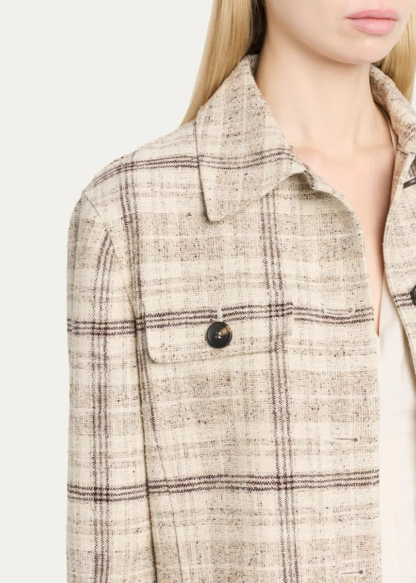 Brunello Cucinelli Check Linen Cotton Silk Tweed Single-Breasted Jacket | Thumbnail 5 Brunello Cucinelli Check Linen Cotton Silk Tweed Single-Breasted Jacket | Thumbnail 5