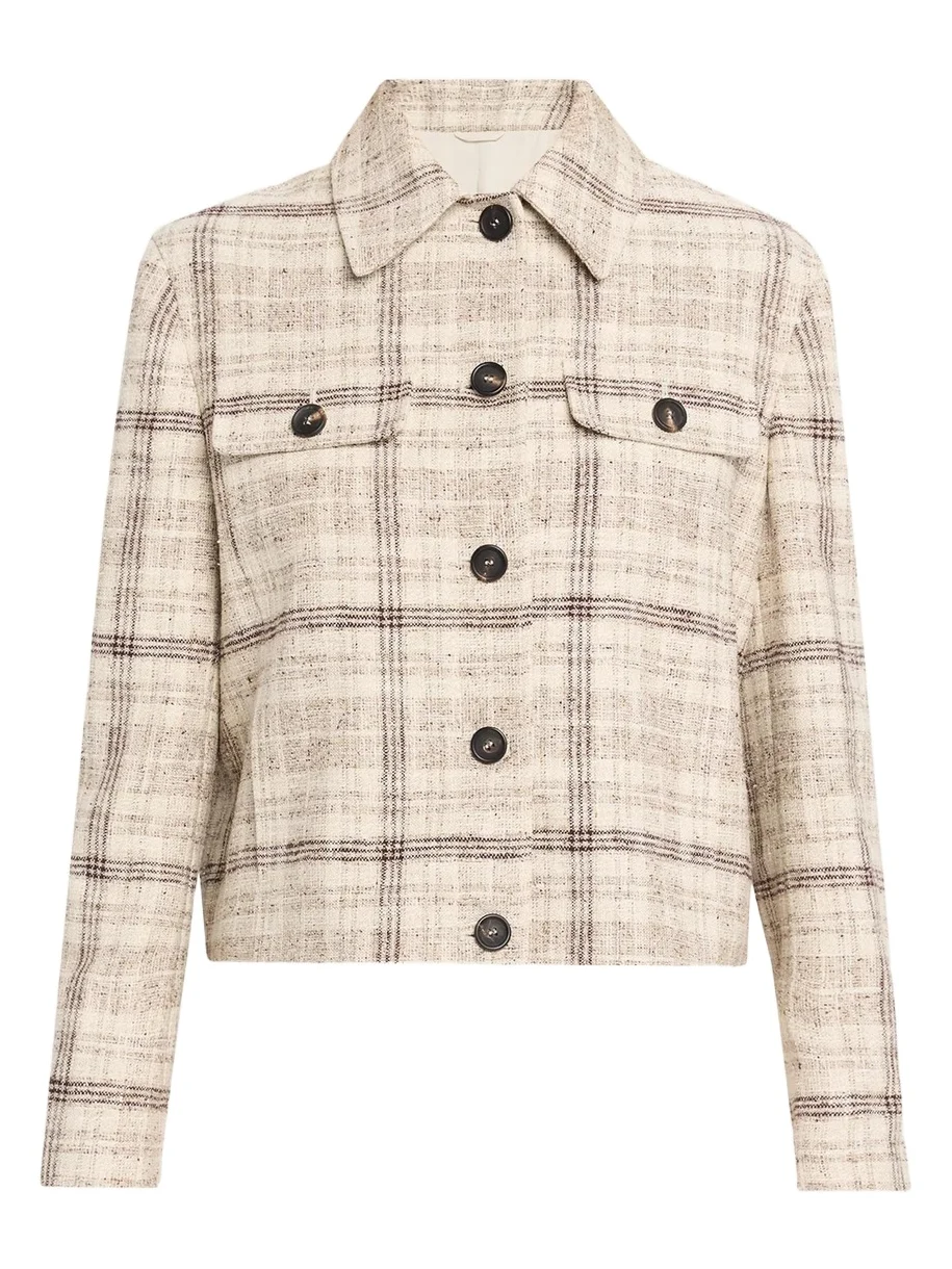 Check Linen Cotton Silk Tweed Single-Breasted Jacket Check Linen Cotton Silk Tweed Single-Breasted Jacket