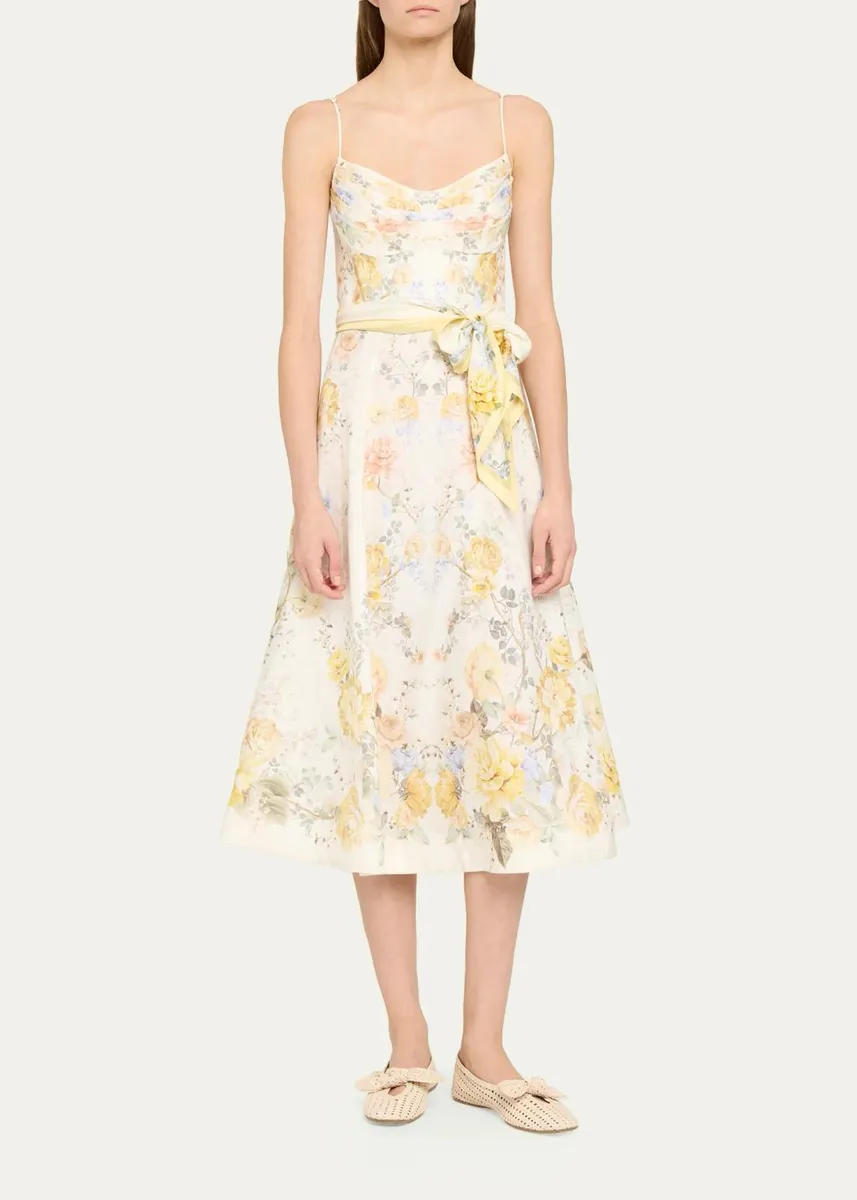 Zimmermann Clash Tuck Floral Linen Midi Dress | Thumbnail 2 Zimmermann Clash Tuck Floral Linen Midi Dress | Thumbnail 2