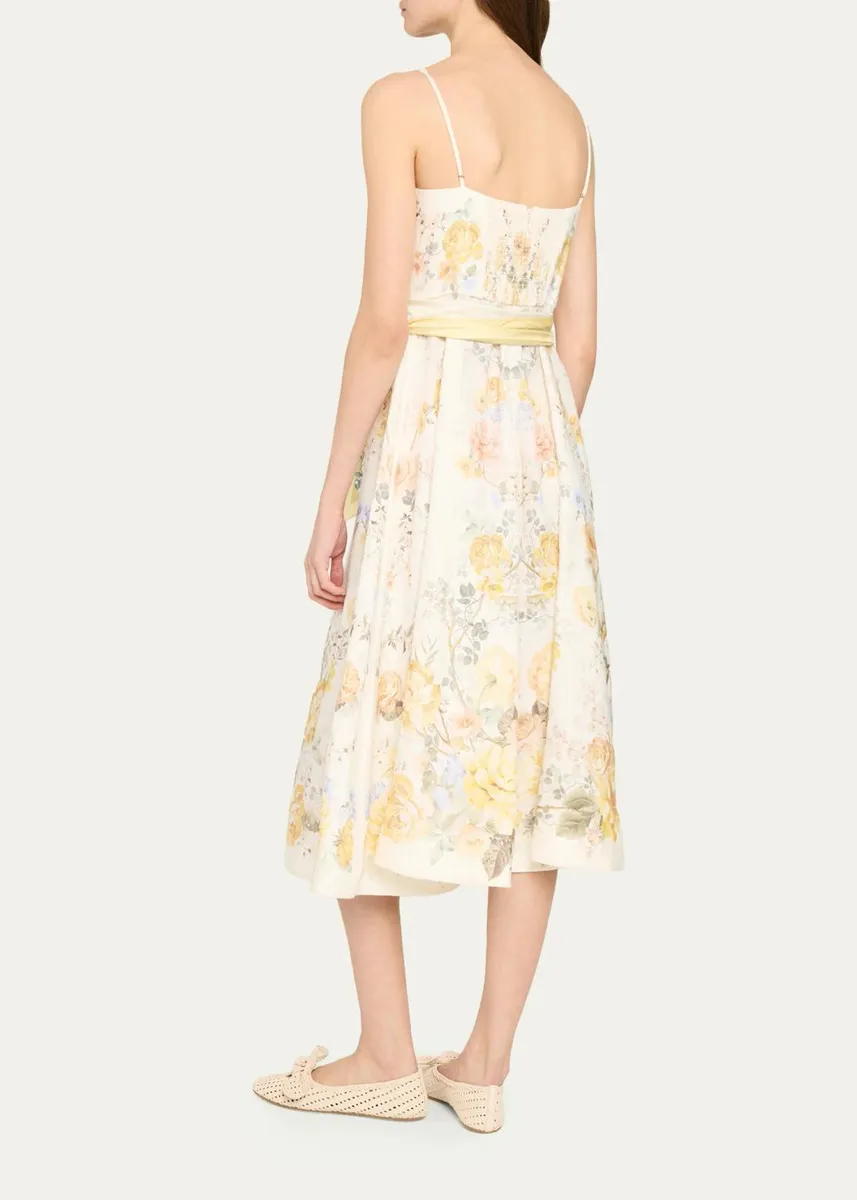 Zimmermann Clash Tuck Floral Linen Midi Dress | Thumbnail 3 Zimmermann Clash Tuck Floral Linen Midi Dress | Thumbnail 3