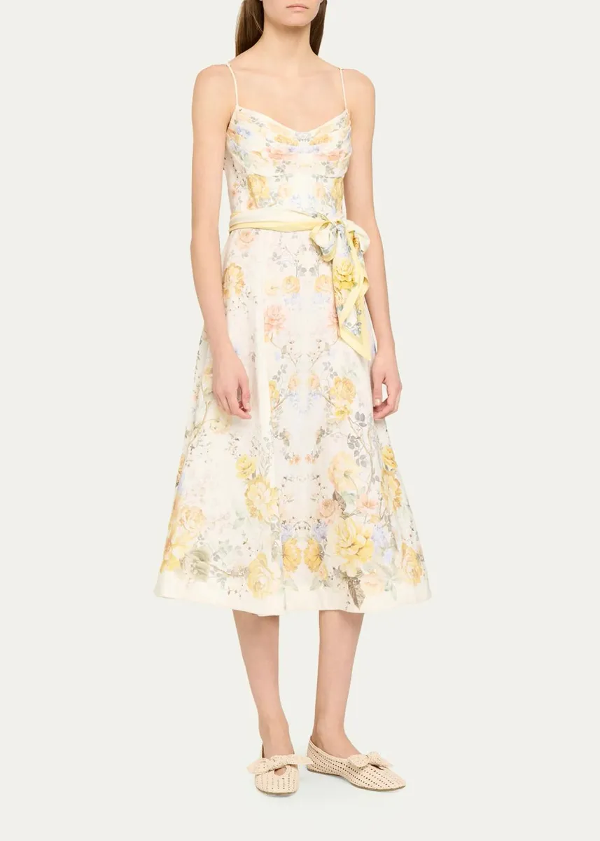 Zimmermann Clash Tuck Floral Linen Midi Dress | Thumbnail 4 Zimmermann Clash Tuck Floral Linen Midi Dress | Thumbnail 4