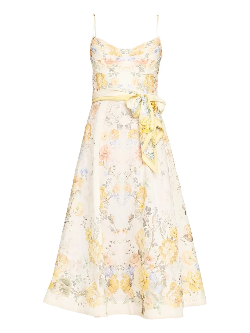 Clash Tuck Floral Linen Midi Dress Clash Tuck Floral Linen Midi Dress