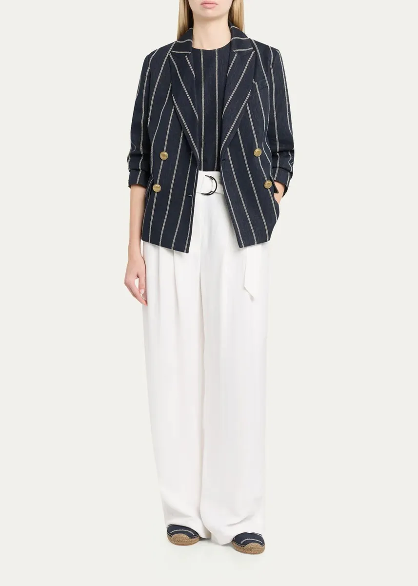 Brunello Cucinelli Double Pinstriped Denim Double-Breasted Blazer Jacket | Thumbnail 2 Brunello Cucinelli Double Pinstriped Denim Double-Breasted Blazer Jacket | Thumbnail 2