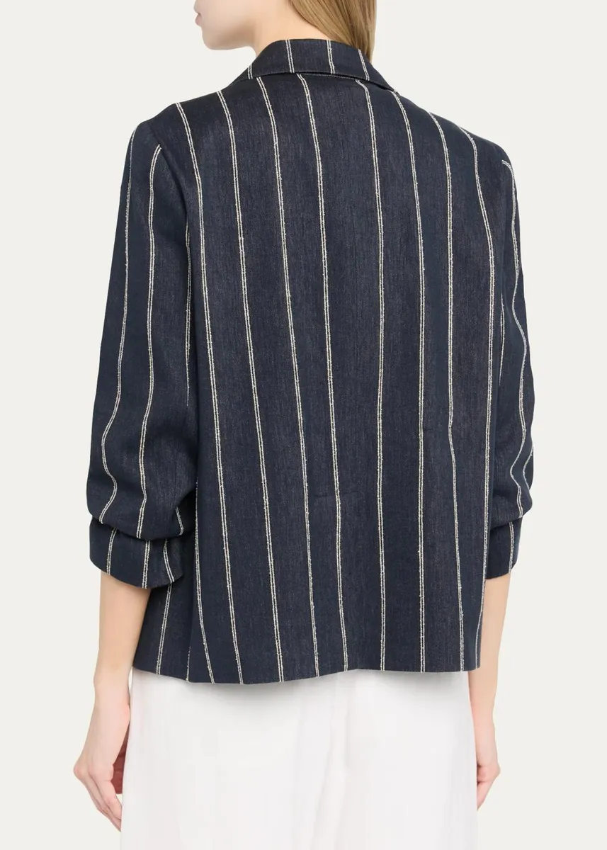 Brunello Cucinelli Double Pinstriped Denim Double-Breasted Blazer Jacket | Thumbnail 3 Brunello Cucinelli Double Pinstriped Denim Double-Breasted Blazer Jacket | Thumbnail 3