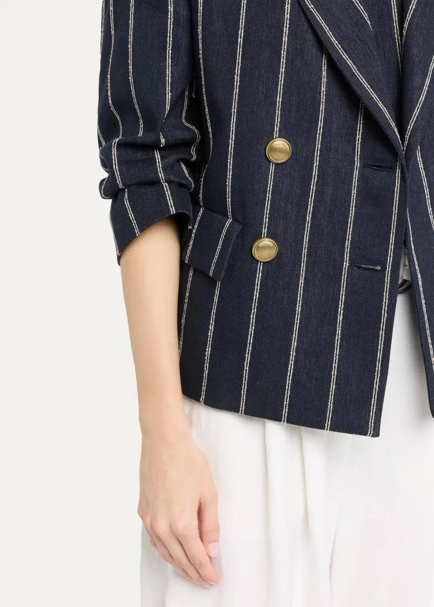 Brunello Cucinelli Double Pinstriped Denim Double-Breasted Blazer Jacket | Thumbnail 5 Brunello Cucinelli Double Pinstriped Denim Double-Breasted Blazer Jacket | Thumbnail 5