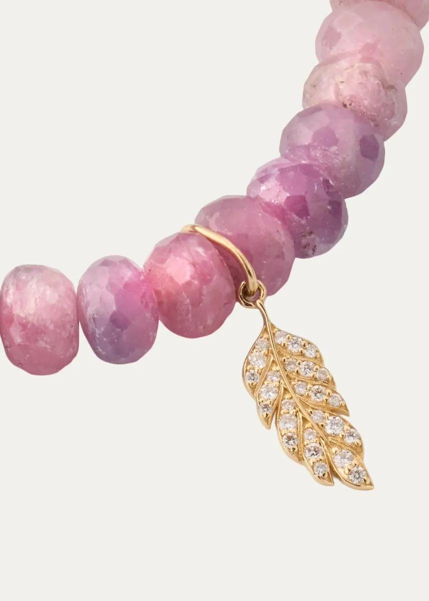 Sydney Evan 14K Diamond Tiny Feather Charm on Pink Sapphire Bead Bracelet | Thumbnail 3