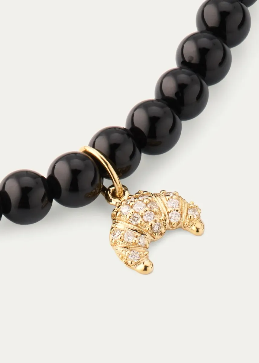 Sydney Evan 14K Yellow Gold Diamond Croissant on Onyx Stretch Bracelet | Thumbnail 2