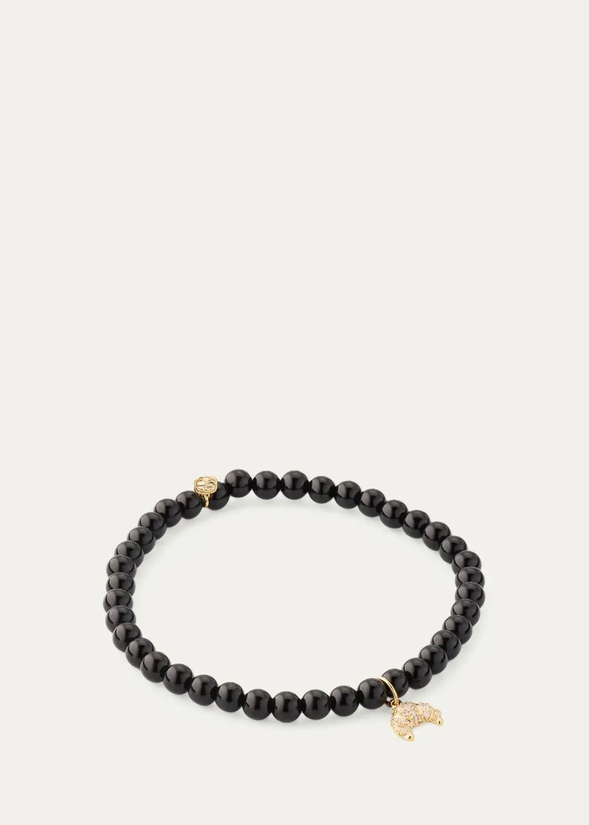 Sydney Evan 14K Yellow Gold Diamond Croissant on Onyx Stretch Bracelet | Thumbnail 3