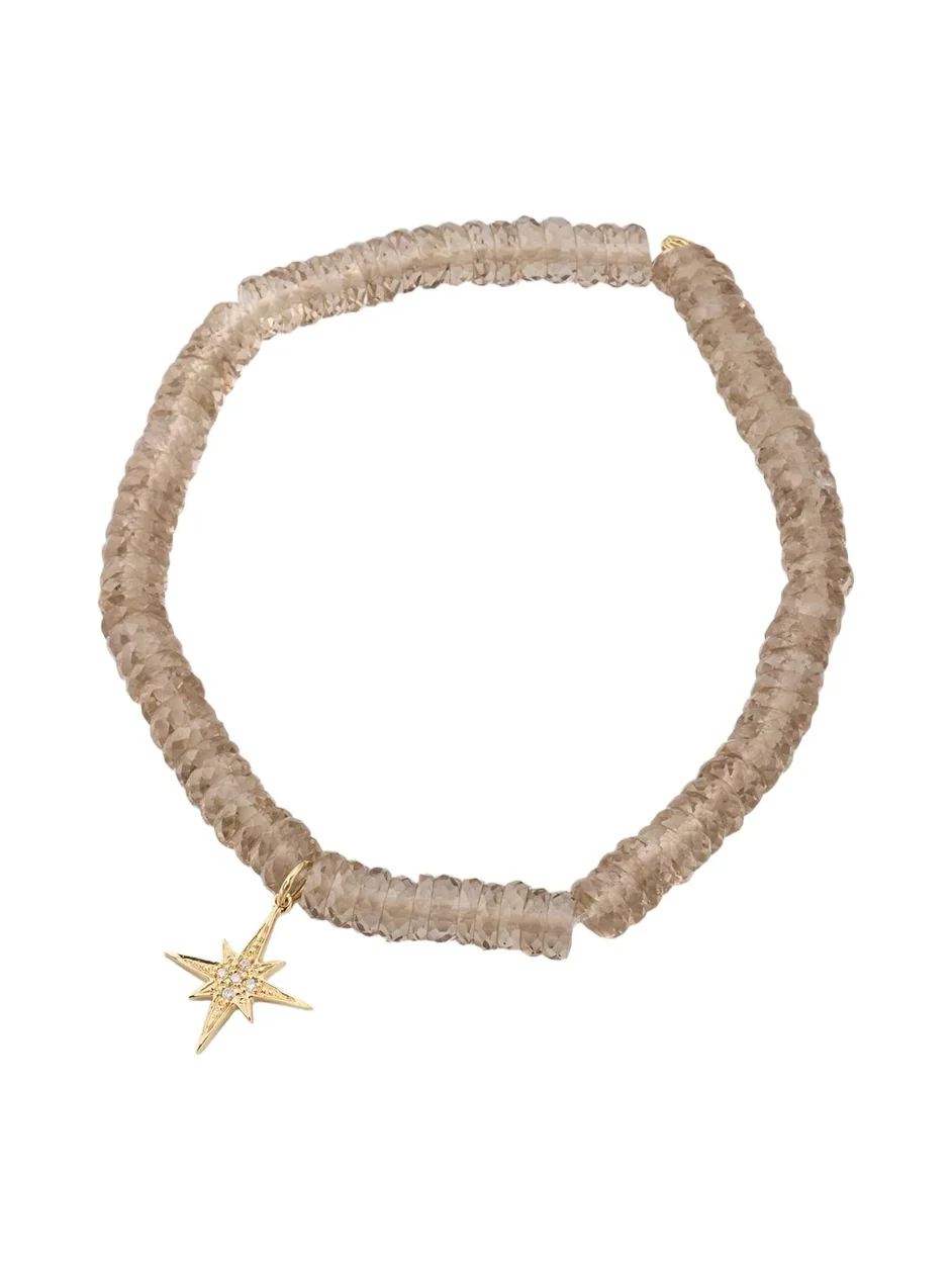 14K Yellow Gold Small Pave Diamond Starburst on Topaz Stretch Bracelet