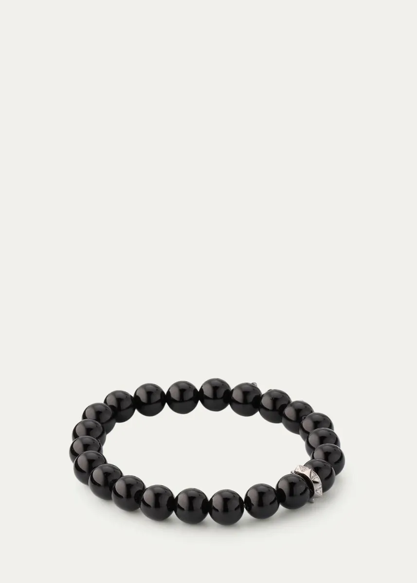 Sydney Evan 14K White Gold Diamond Pyramid Rondelle on Onyx Bead Bracelet | Thumbnail 3