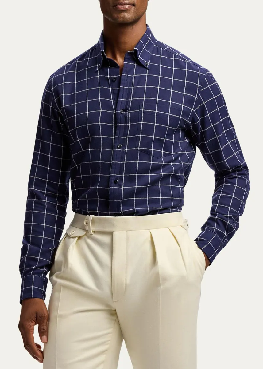 Ralph Lauren Purple Label Men's Handmade Windowpane Button-Down Shirt | Thumbnail 4 Ralph Lauren Purple Label Men's Handmade Windowpane Button-Down Shirt | Thumbnail 4