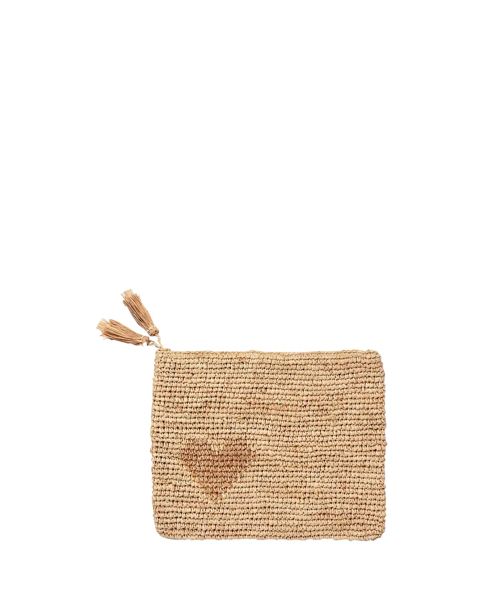 AERIN Heart Raffia Zip Pouch | Thumbnail 2
