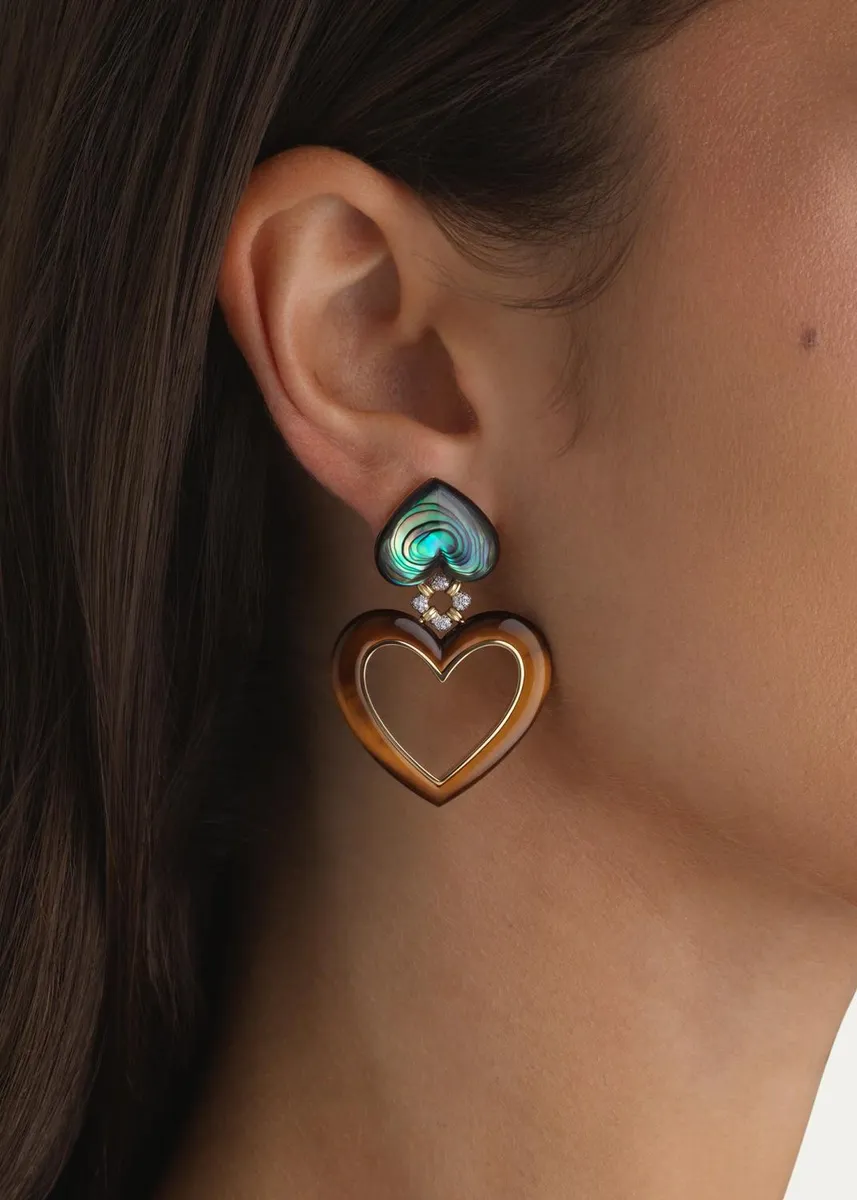 Emily P. Wheeler Heart Flip Earrings with Tiger's Eye and Abalone | Thumbnail 2 Emily P. Wheeler Heart Flip Earrings with Tiger's Eye and Abalone | Thumbnail 2