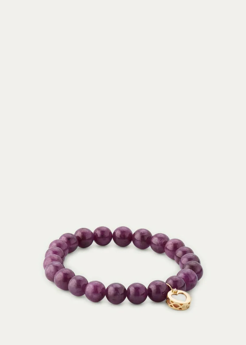 Sydney Evan 14K Pink Mother-of-Pearl Heart Charm on Ruby Bead Bracelet | Thumbnail 4 Sydney Evan 14K Pink Mother-of-Pearl Heart Charm on Ruby Bead Bracelet | Thumbnail 4