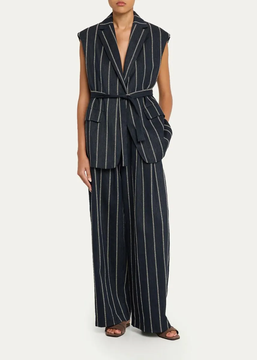 Brunello Cucinelli Double Pinstripe Cotton Wide-Leg Pull-On Pants | Thumbnail 2 Brunello Cucinelli Double Pinstripe Cotton Wide-Leg Pull-On Pants | Thumbnail 2