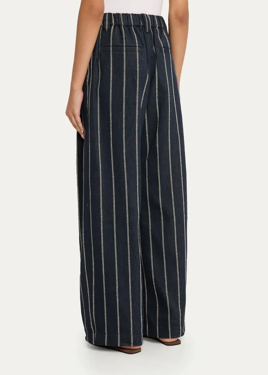 Brunello Cucinelli Double Pinstripe Cotton Wide-Leg Pull-On Pants | Thumbnail 3 Brunello Cucinelli Double Pinstripe Cotton Wide-Leg Pull-On Pants | Thumbnail 3