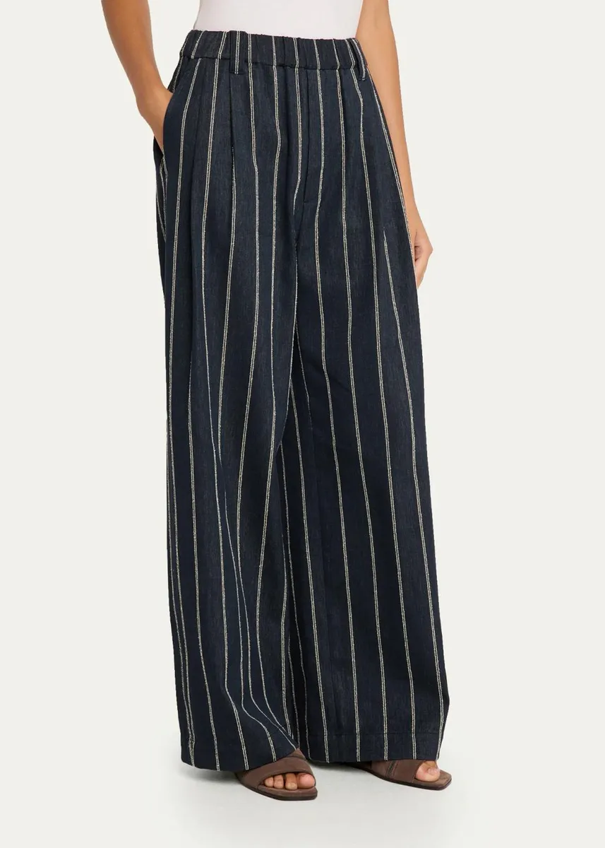 Brunello Cucinelli Double Pinstripe Cotton Wide-Leg Pull-On Pants | Thumbnail 4 Brunello Cucinelli Double Pinstripe Cotton Wide-Leg Pull-On Pants | Thumbnail 4