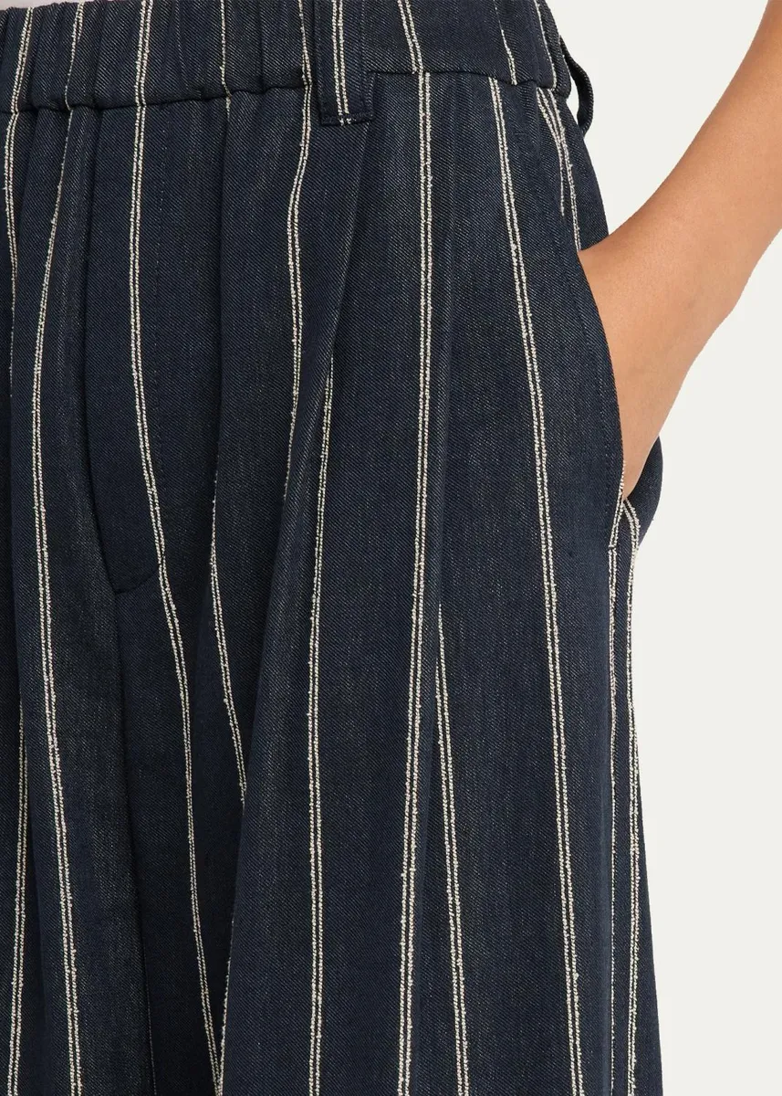 Brunello Cucinelli Double Pinstripe Cotton Wide-Leg Pull-On Pants | Thumbnail 5 Brunello Cucinelli Double Pinstripe Cotton Wide-Leg Pull-On Pants | Thumbnail 5
