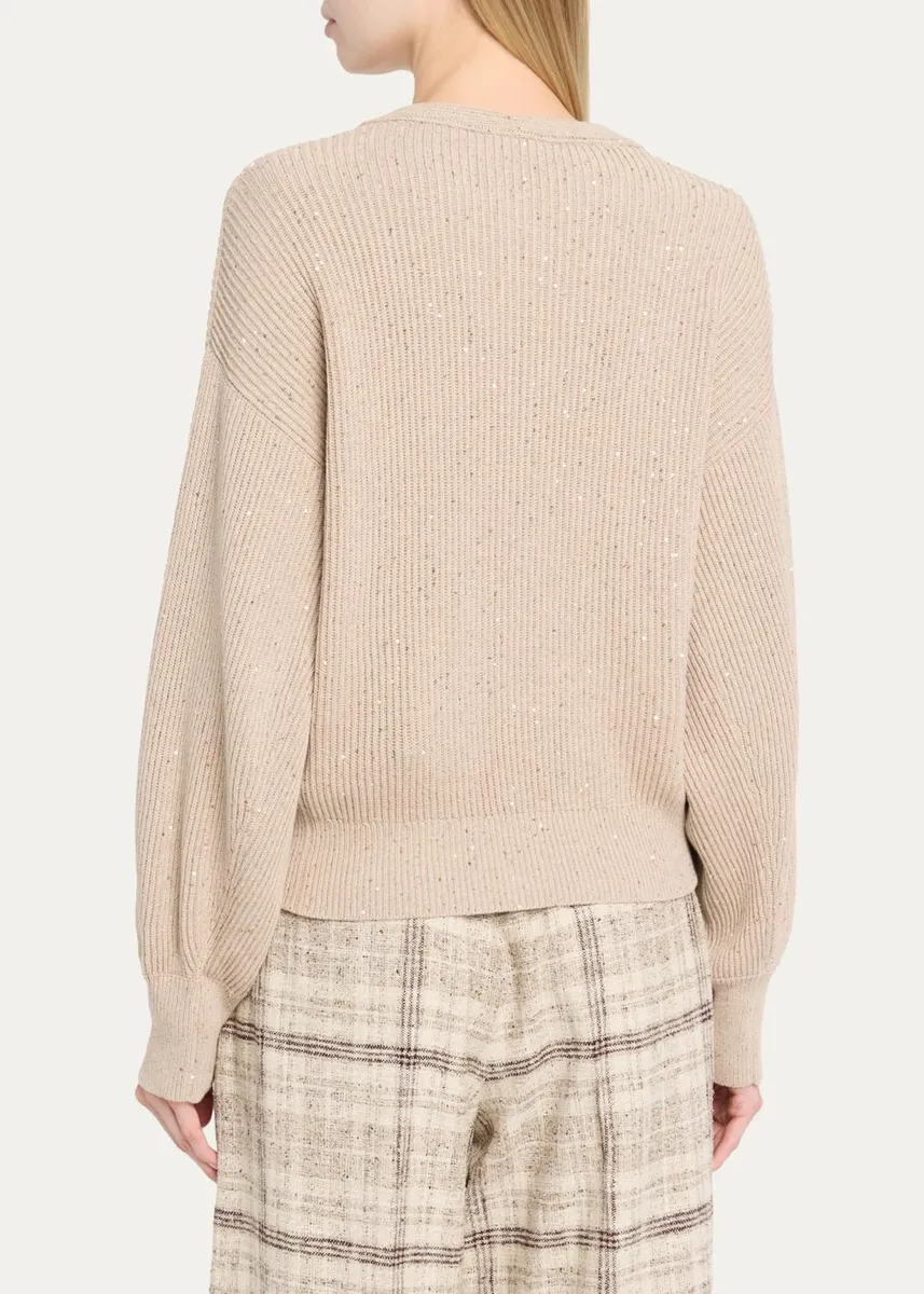 Brunello Cucinelli Shimmering Linen-Cotton Knit V-Neck Cardigan | Thumbnail 3