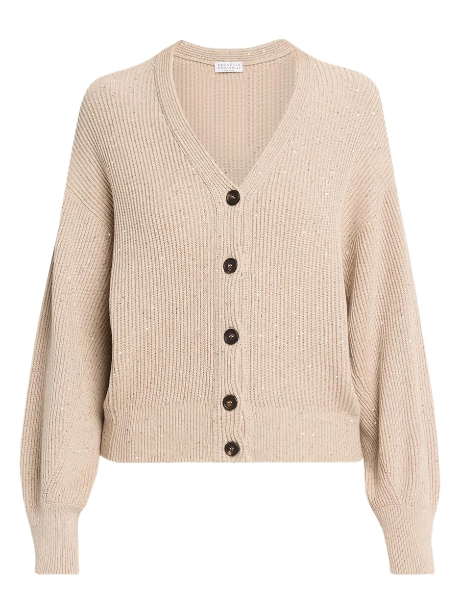 Shimmering Linen-Cotton Knit V-Neck Cardigan Shimmering Linen-Cotton Knit V-Neck Cardigan